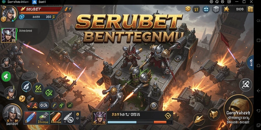 Screenshot dari gameplay SERUBET yang menampilkan pertahanan menara yang strategis.